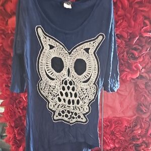 Girls Blue Owl Applique Top Size Small See Pics For Call Out